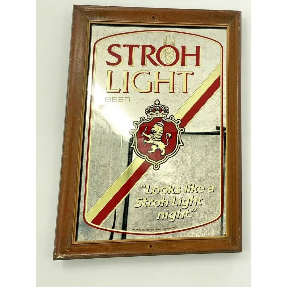 Vintage STROH LIGHT BEER Framed Wall Mirror Sign Looks like Stroh Light Night